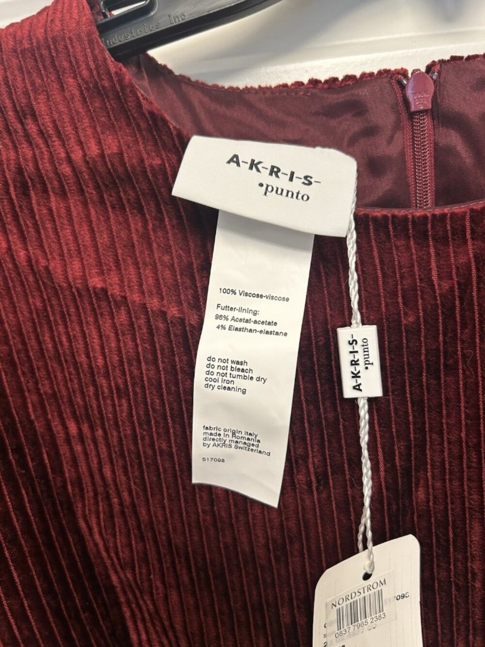 Akris Punto Red Corduroy Puff Sleeve Dress Womens 12 NWT Holiday $1290 Valentine - Picture 6 of 15